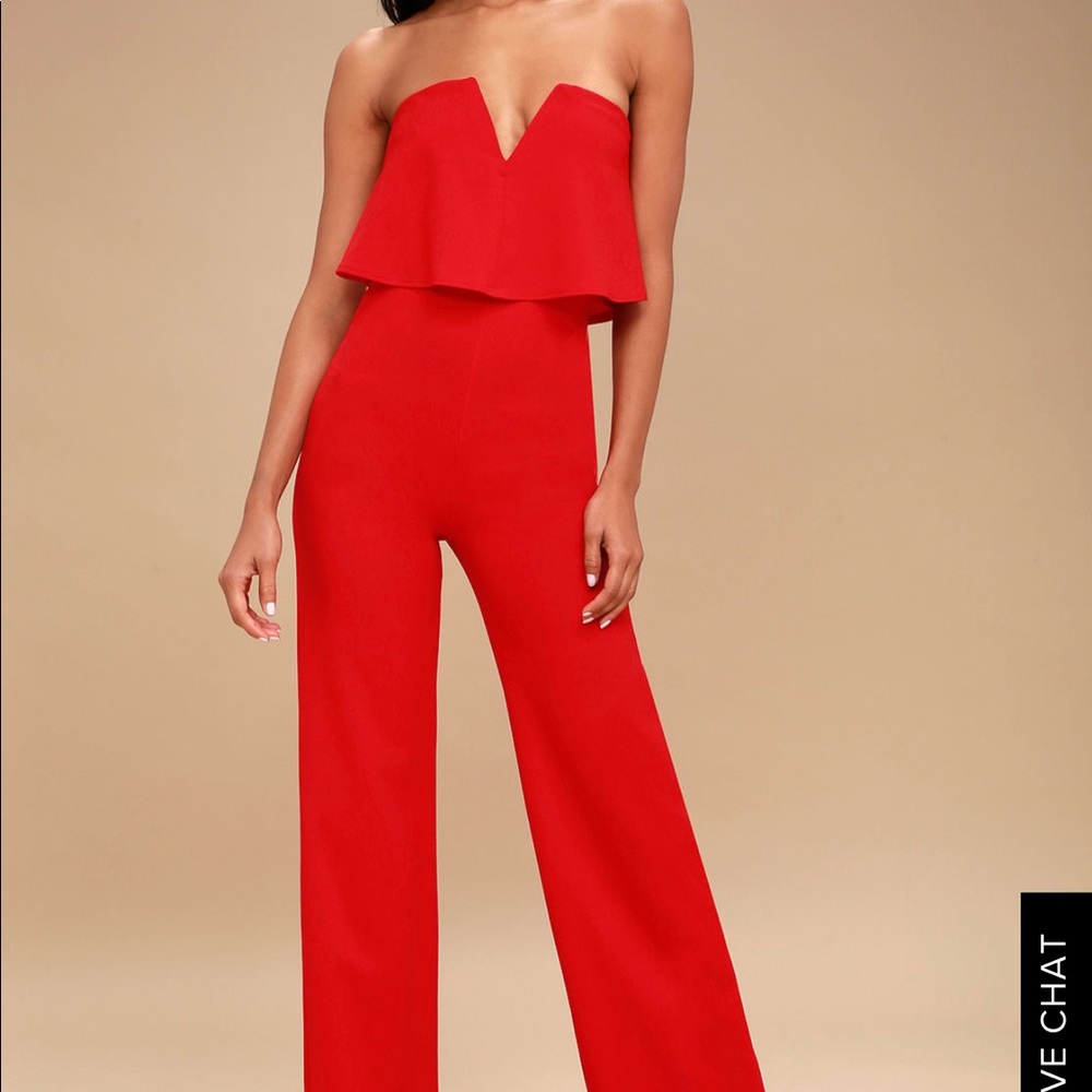 Lulus red strapless jumpsuit